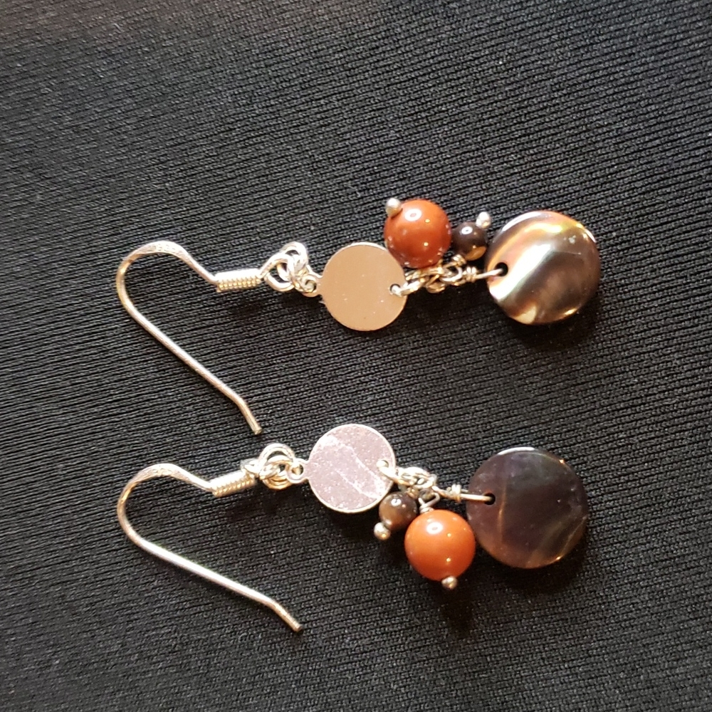 Sterling Silver mother of pearl beads dangle earrings